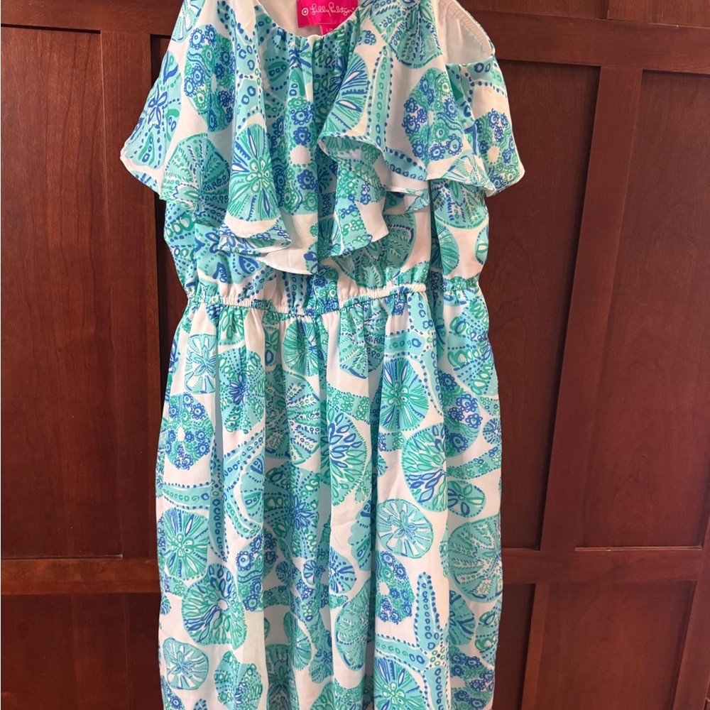 Lilly Pulitzer Turquoise and White Patterned Dress, Size L